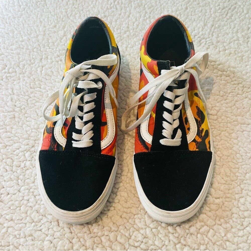 Vans Old Skool Pop Camo Black Spicy Orange Suede Women's Sz 8.5/Men's Sz 7.0